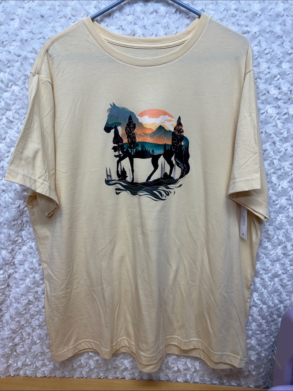 George 2Xl unisex Cream Short-Sleeve Tee with Scenic horse Graphic